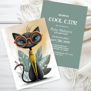 Tropical Retro Cool Cat Birthday Party Invitation
