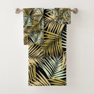 Tropical Retro Night Pattern #1 #palms #decor #art Bath Towel Set