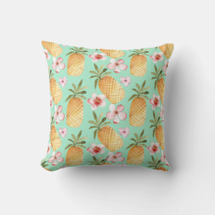 Tropical retro print on mint background cushion