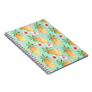 Tropical retro print on mint background notebook