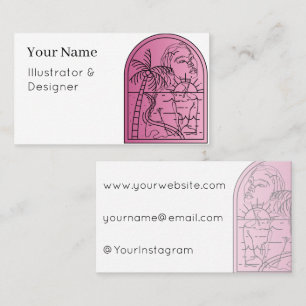 Tropical Reverie - One Line Art Portrait & Sunset Business Card