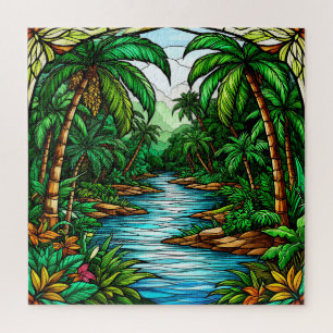 Tropical River and Palm Trees in a Vibrant Jungle Jigsaw Puzzle