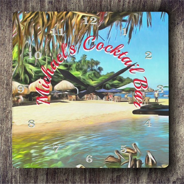 Tropical River Cocktail Bar 0330 Square Wall Clock (Creator Uploaded)