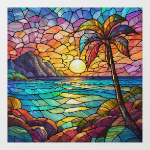 tropical rocky beach stained glass art