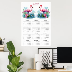 Tropical Romance: 2026 Flamingo Wall Calendar Poster