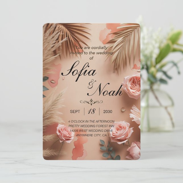 Tropical Romance Blush  Invitation (Standing Front)
