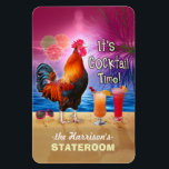 Tropical Rooster Cocktail Funny Cruise Stateroom L Magnet<br><div class="desc">The chicken in this humourous 4x6 magnet design knows what time it is - it's time to drink, of course, because it's COCKtail time! This silly tropical magnet is perfect for the stateroom door on a fun adult cruise. It shows a rooster crowing with a couple colourful beverages and a...</div>