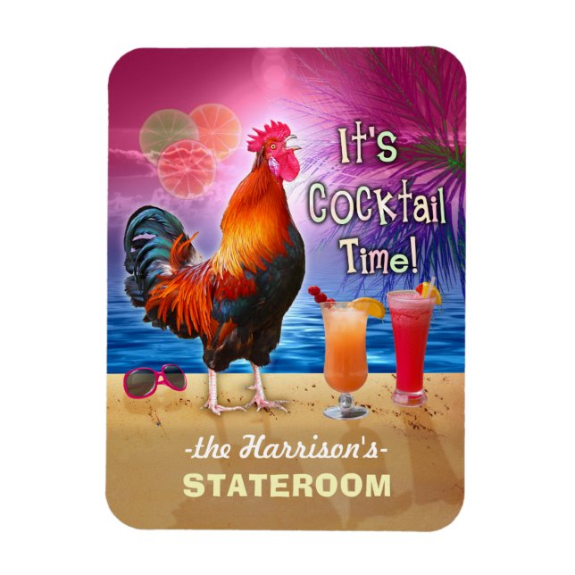 Tropical Rooster Cocktails Funny Cruise Stateroom Magnet (Vertical)