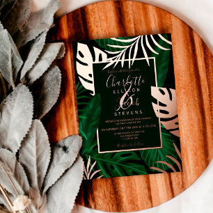 Tropical rose gold green leaf watercolor wedding