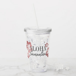 Tropical Rose Gold Hibiscus Bridesmaid Name Acrylic Tumbler