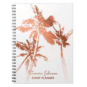 Tropical Rose Gold Palm Trees Wedding Planner Notebook