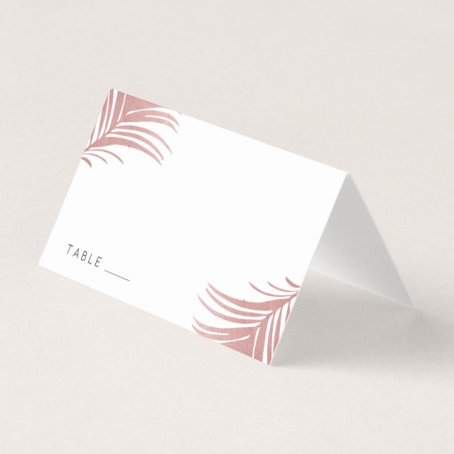 Tropical Rose Gold Pink Palm Leaves Place Card (Front)