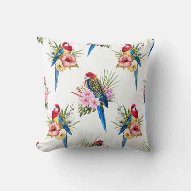 Tropical rosella bird pillow (White) (Front)