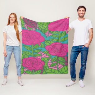 Tropical Roses and Leaves Fleece Blanket