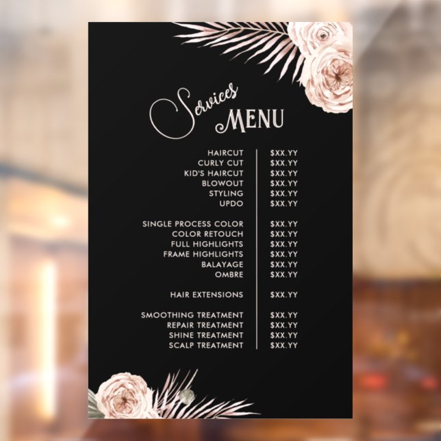 Tropical Roses Services Menu (Sheet 2)