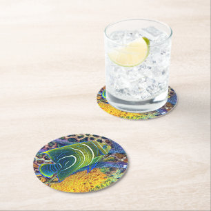 tropical round paper coaster