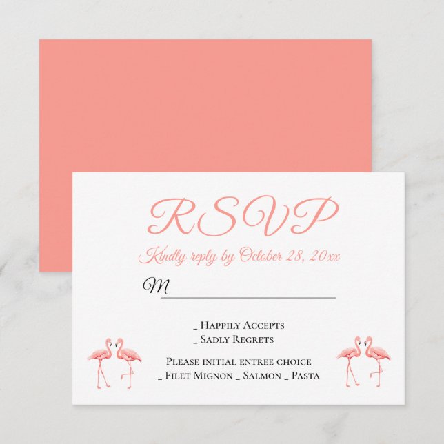 Tropical RSVP Pink Flamingos Wedding Summer Party Invitation (Front/Back)