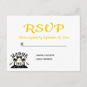 Tropical RSVP Yellow Gold Wedding Summer Palm Tree Invitation Postcard