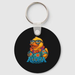 Tropical Rubber Duck Hawaiian Lei Aloha Rubber Duc Key Ring