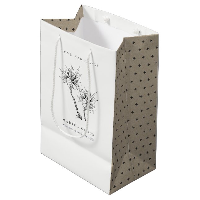 Tropical Rustic Palms Black White Sketch Wedding Medium Gift Bag (Front Angled)