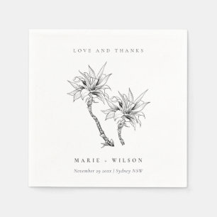 Tropical Rustic Palms Black White Sketch Wedding Napkin