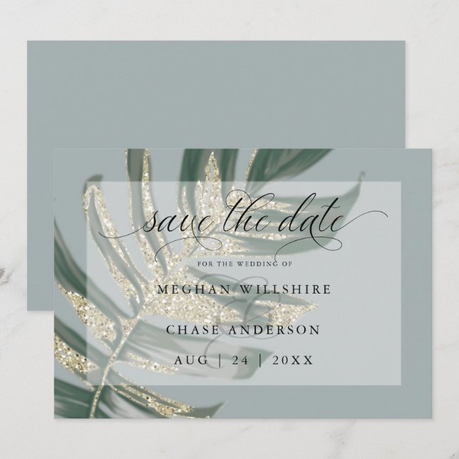 Tropical Rustic Watercolor Split Leaf Save The Dat Date (Front/Back)