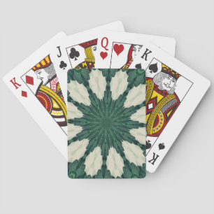 Tropical Sacramento Green and Silver Leaf Mandala. Playing Cards