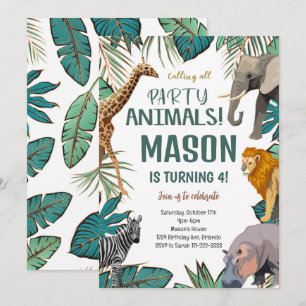 Tropical Safari Animals Birthday Invitation