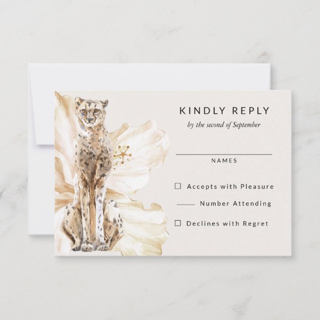 Tropical Safari Cheetah Wedding RSVP Reply Card (Front)