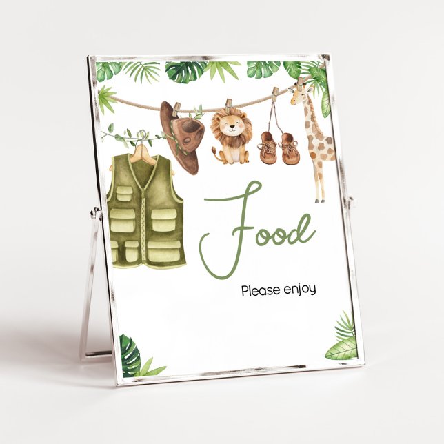 Tropical Safari Jungle Animals Baby Shower Food Poster (Tropical Safari Jungle Animals Clothesline Baby Shower Food Sign)