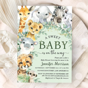 Tropical Safari Jungle Animals Baby Shower Invitation