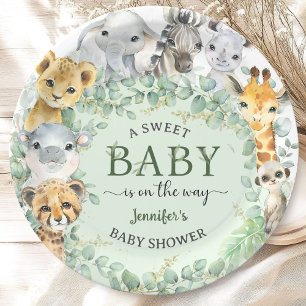 Tropical Safari Jungle Animals Baby Shower Paper Plate