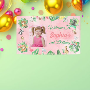 Tropical Safari Jungle Animals Kids Birthday Banner