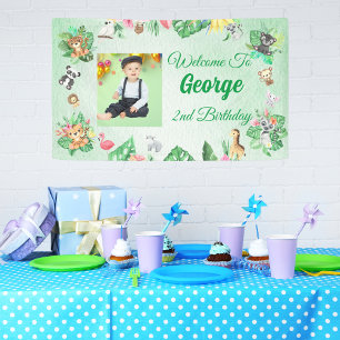 Tropical Safari Jungle Animals Kids Birthday Banner