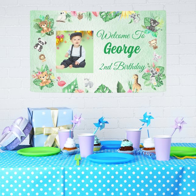 Tropical Safari Jungle Animals Kids  Birthday Banner (Creator Uploaded)