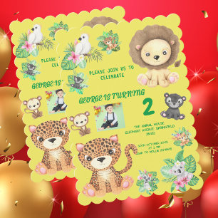 Tropical Safari Jungle Animals Kids Birthday  Invitation