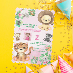 Tropical Safari Jungle Animals Kids Birthday Invitation