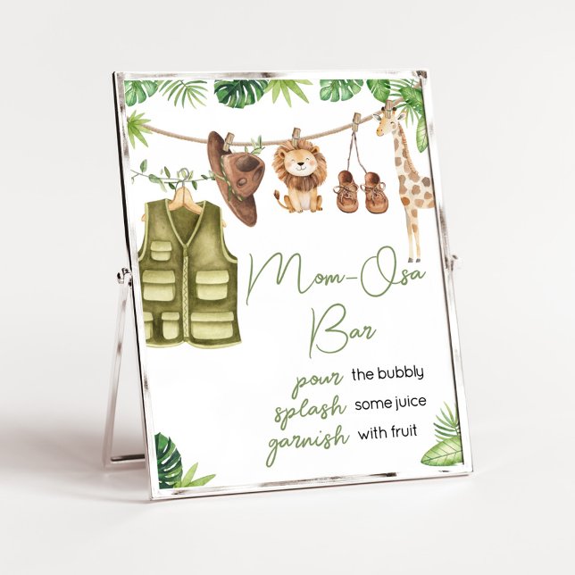 Tropical Safari Jungle Animals Mum Osa Bar Poster (Tropical Safari Jungle Animals Clothesline Baby Shower Mom Osa Bar Sign)