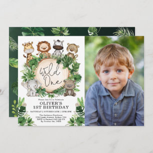 Tropical Safari Jungle Animals Wild One Birthday Invitation