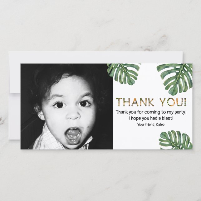 Tropical Safari Jungle Leaf Photo Thank You Card (Front)