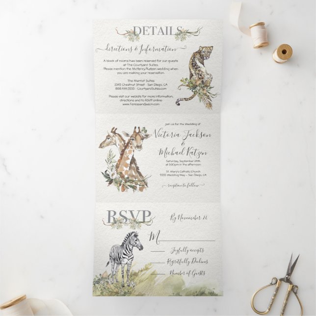 Tropical Safari Jungle Wedding Tri-Fold Invitation (Inside)