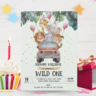 Tropical Safari Wild One Animals Jungle Birthday Invitation