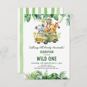 Tropical Safari Wild One Jungle Animals Birthday Invitation