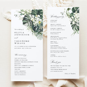Tropical Sage Green Monstera Wedding Ceremony Program