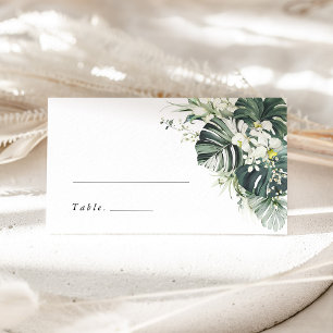 Tropical Sage Green Monstera Wedding Name Place Card