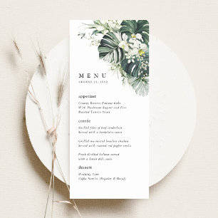Tropical Sage Green Monstera Wedding Reception Menu