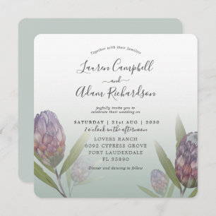 Tropical Sage Green &  Purple Floral Wedding Invitation