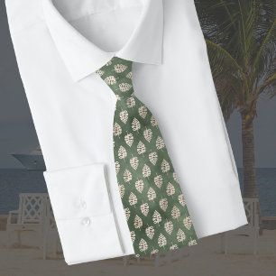 Tropical Sage Green with Cream Palm Leaves Tie