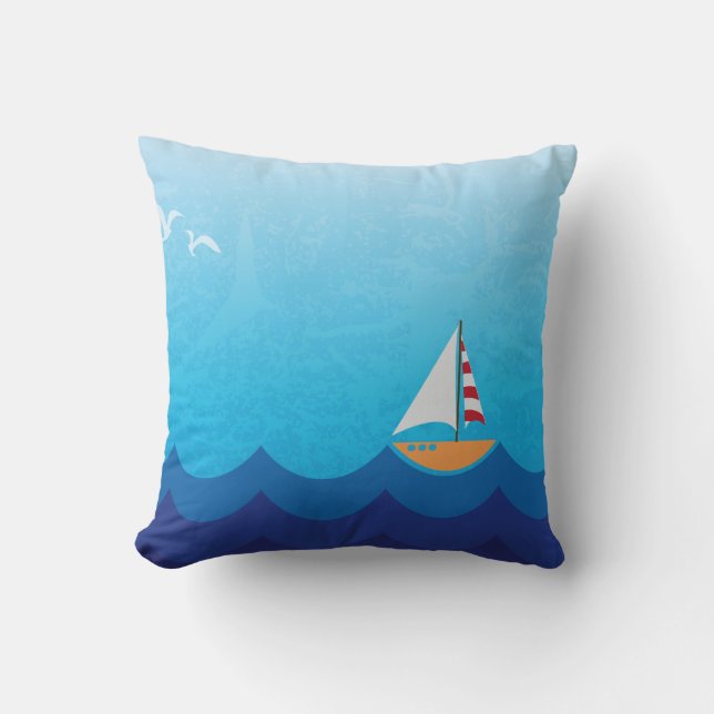Tropical Sailboat Decorative Throw Pillow (Front)