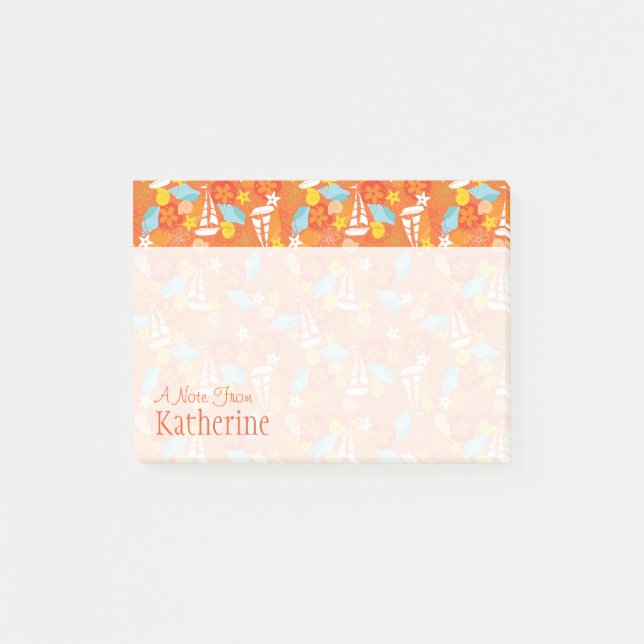 Tropical Sailboat Pattern | Add Your Name Post-it Notes (Front)